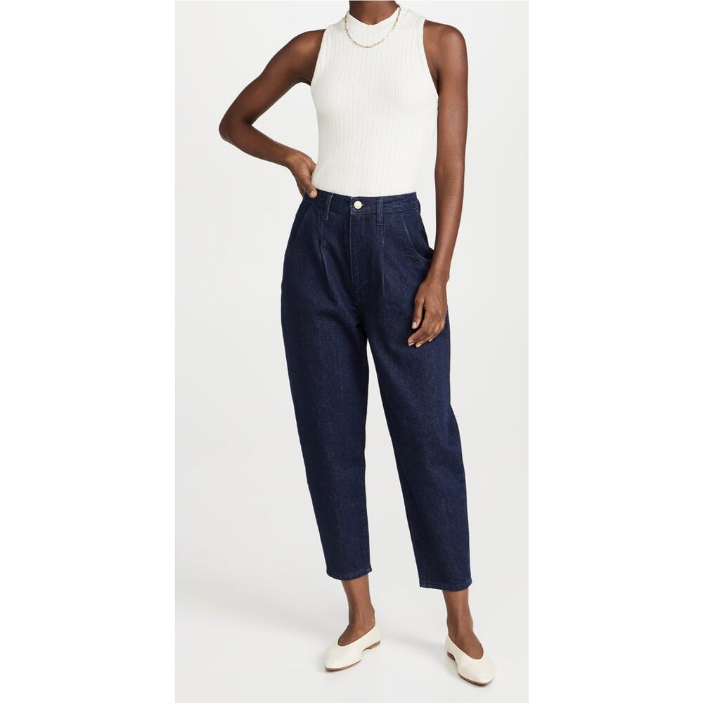 Triarchy High Waisted Safari Pleated Cropped Jeans Dark Indigo Blue Size 30